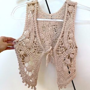 Tan Crochet Vest